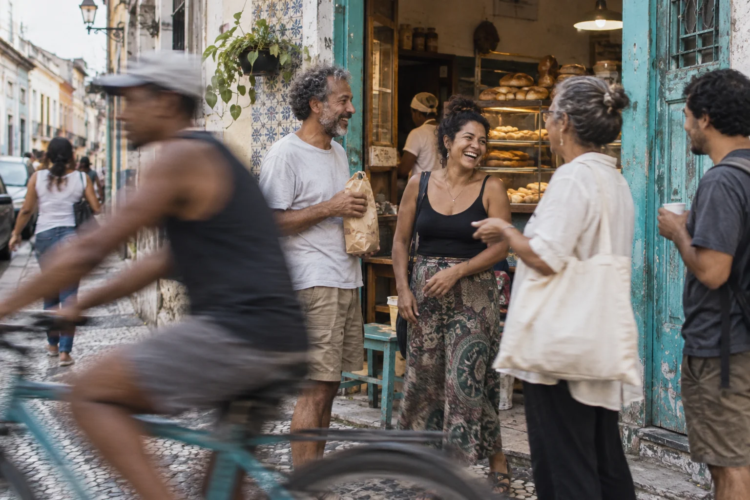 Illustrative community scene in daylight